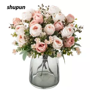 SHUPUN Hoa Hồng Lụa, Hoa Mô Phỏng Cảm Ứng Thật DIY, Thiết Kế Gói Bóng Thêu Hoa Nhân Tạo Trang Trí Tiệc