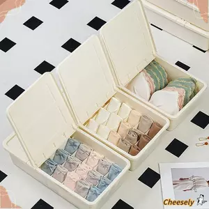 Sắp xếp quần lót CHEESELY, Hộp đựng đồ lót dày màu trắng, Bộ sắp xếp tủ hai mở có tải trọng cao bền bỉ Trang trí nhà cửa