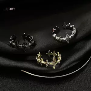 JULYHOT Thời Trang Không Đều Chữ Thập Ngôi Sao Mở Nhẫn Dành Cho Nữ Punk Gothic Bạc Màu Có Thể Điều Chỉnh Cặp Đôi Nhẫn Y2K Egirl Món Quà Trang Sức Massivedeals