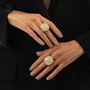 2 Cái / bộ Nhẫn Mở Hình Học Sang Trọng Có Thể Điều Chỉnh Cho Nữ Vintage Vuông Không Đều Chunky Knule Nhẫn Trang Sức Cưới [Mina]