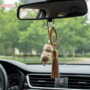 HFSHY Retro Gỗ Mèo Móc Khóa Tay Khắc Dễ Thương Kitty Túi Mặt Dây Chuyền Quyến Rũ sel Quà Tặng Cho Nữ Cô Gái Cặp Đôi Trang Sức Thời Trang Phụ Kiện VN
