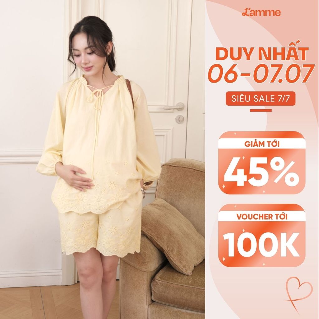 Bộ Mặc Nhà MINA SET - Set Đồ Bầu Chất Thô Boi Thấm Hút Tốt, Form Suông Rộng Thoải Mái - L'amme