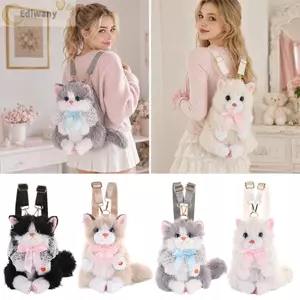 Ba lô mèo sang trọng EDIWANY, Ba lô mèo con mô phỏng mềm mại hoạt hình dễ thương, Ba lô búp bê sang trọng mèo thực tế Lưu trữ du lịch