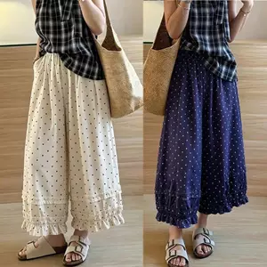 Túi ren chấm bi phong cách Hàn Quốc Quần ống rộng nhẹ thoáng khí eo cao thon gọn hơn Nhìn lá sen Ren quần phù hợp