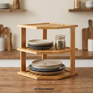DONOVANQQ Kệ góc tre 3 tầng, Giá đựng gia vị tiết kiệm không gian dung tích lớn, Giá phơi bát đĩa đơn giản ổn định thực tế Bộ đồ ăn