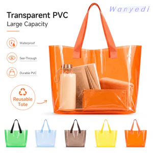 Túi trong suốt WANYEDI, Túi đeo vai PVC có thể tái sử dụng, Túi Tote màu thạch rắn mang theo hàng ngày