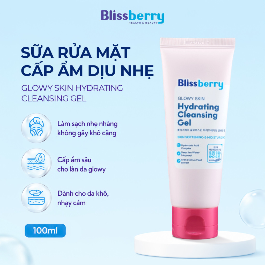 [CHO DA KHÔ] Sữa Rửa Mặt Dưỡng Ẩm, Làm Sáng Da Blissberry Glowy Skin Hydrating Cleansing Gel 100ml