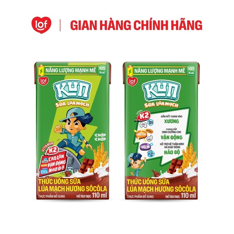 Sữa lúa mạch KUN vị socola thùng 48 hộp x 110ml