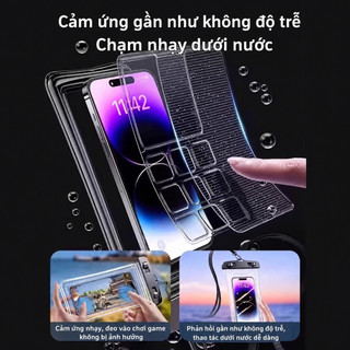 Túi chống nước IPX8 có túi khí, cảm ứng nhạy, chụp ảnh dưới nước, dây đeo tháo rời, dùng cho điện thoại dưới 7 inch