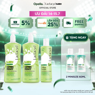 Bộ 2 Chai Sữa Tắm Gội Trẻ Em Lactacyd Baby Extra Milky Size Jumbo 800ml + Chai DDVS Phụ Nữ Lactacyd Odor Fresh 250ml