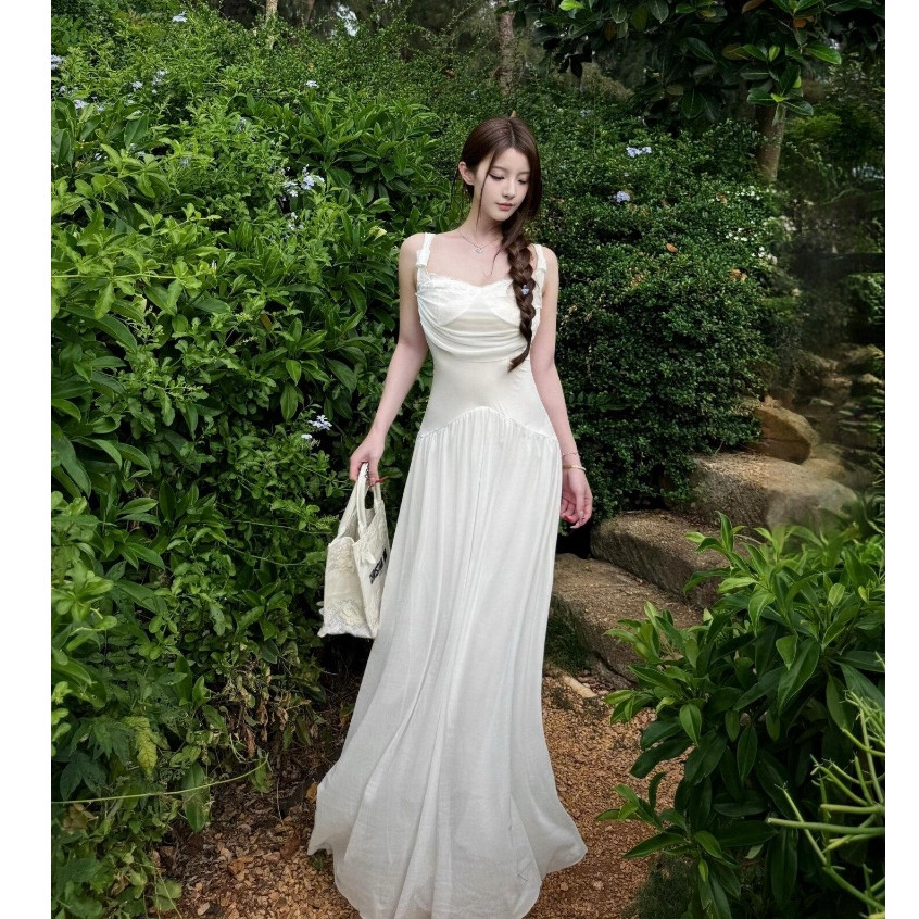 Ruched Thanh Lịch Dài Đầm Người Phụ Nữ Ren Chắp Vá Cổ Thấp Tay Cao Cấp Áo Choàng Áo Liền Quần Tiệc Cưới Thời Trang Vestidos