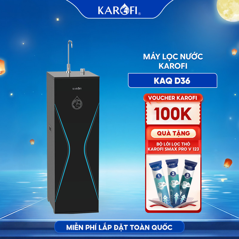[TẶNG BỘ LÕI] Máy lọc nước RO Mỹ 10 lõi KAROFI KAQ-D36 - Cụm lõi Smax hiệu suất cao - Lắp miễn phí
