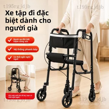 Khung tập đi Xe tập đi có phanh hỗ trợ đi lại, có thể gấp gọn với bánh xe, thích hợp cho người yếu chân, xe tập đi cho n