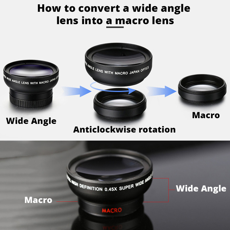 Điện thoại di động Ống kính Macro 0,45x 49UV Góc siêu rộng Ống kính HD đa năng 2 chức năng Điện thoại di động Bên ngoài | BigBuy360 - bigbuy360.vn