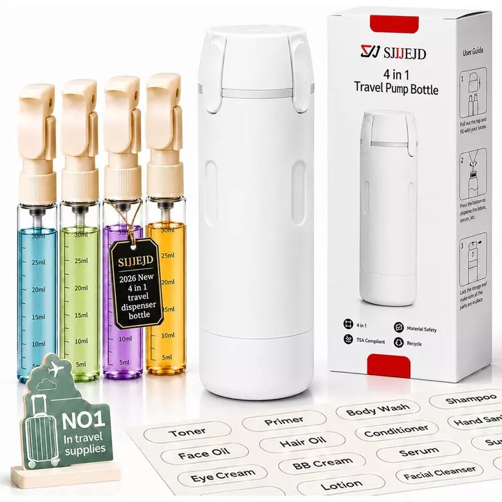 Bình đựng du lịch 4 trong 1 dành cho thiết bị bay Đồ dùng vệ sinh cắm trại Máy bơm chống rò rỉ Kích thước Hộp đựng du lịch TSA Hộp đựng du lịch di động Vỏ cứng có thể đổ lại Thiết kế xoay với quy mô v