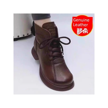 giày bốt nữ giày bốt nữ cổ cao Thương Hiệu Tủ Thu Vào Da Thật Chính Hãng Retro Đế Mềm Giày Bốt Ngắn Nữ 2026 Phong Cách Mới Nữ Ngón Tròn Giày Bốt Đơn Plus Nhung Chống S