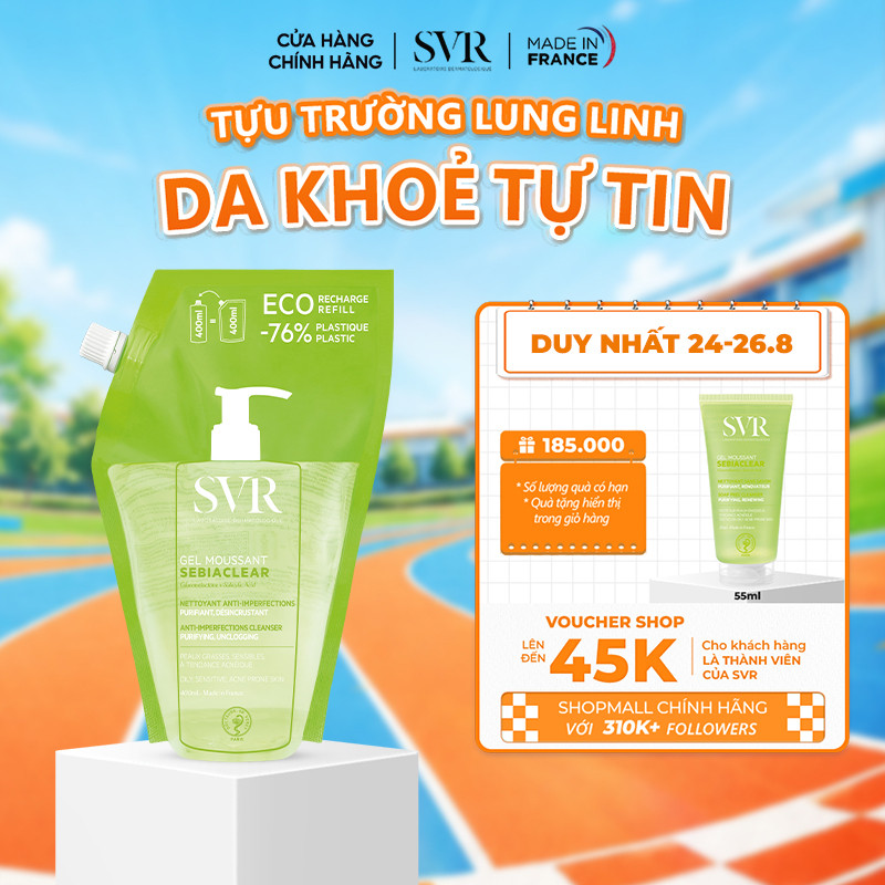 Gel rửa mặt cho da dầu mụn, không chứa xà phòng SVR Sebiaclear Gel Moussant Refill 400ML