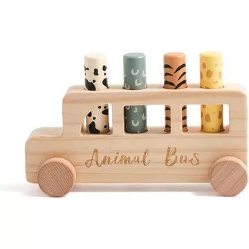 Đồ chơi bật lên bằng gỗ cho bé | Đồ chơi STEM Montessori Xe buýt động vật màu cho trẻ mới biết đi | Học mầm non Quà tặng giáo dục cho trẻ mới biết đi cho bé trai bé gái | Trò chơi đồ chơi cho bé