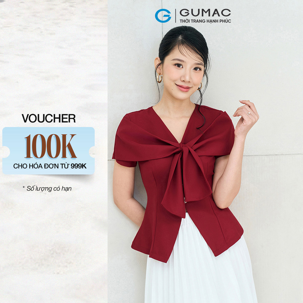 Áo peplum nữ GUMAC cổ V dáng ôm đánh eo có vạt đắp chéo qua lại tạo hình nơ  AF12001