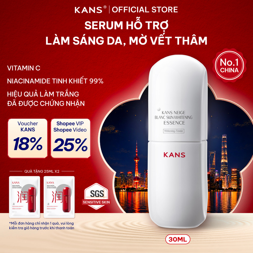 KANS serum trắng sáng da, Dưỡng Ẩm, Đều Màu, Mờ Thâm Sạm 30ml Tinh chất Niacinamide 99% và dẫn xuất Vitamin C
