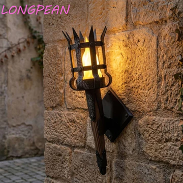 Đèn tường đèn pin thời trung cổ LONGPEAN, Đèn pin kép cổ điển Đèn pin giả Đèn pin treo tường, Đèn trang trí Đèn Led chiếu sáng in 3D cầm tay Halloween Ngọn lửa Torch Light Halloween Party