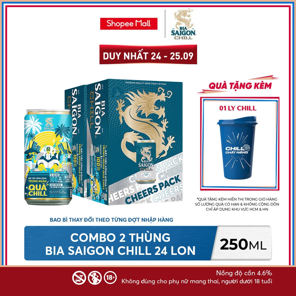 Nồng độ cồn 4.6% - Combo 2 Thùng 24 Bia Saigon Chill 250ml