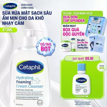 Sữa rửa mặt tạo bọt dịu lành cho da khô nhạy cảm Cetaphil Hydrating Foaming Cream Cleanser 473ml