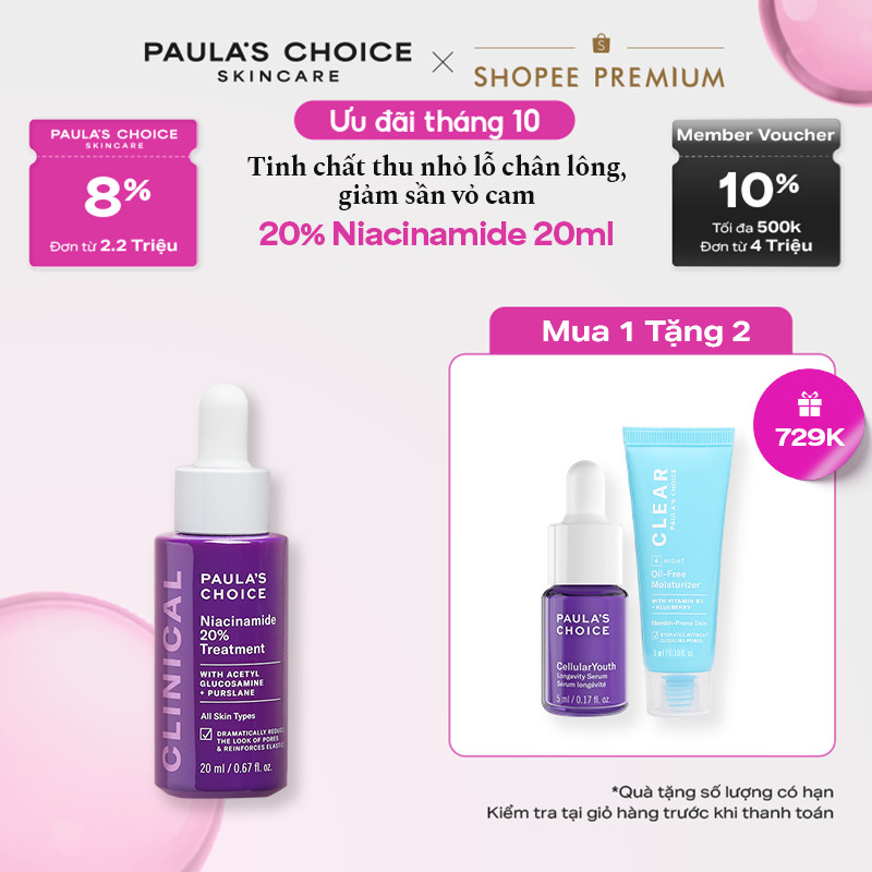 Tinh chất thu nhỏ lỗ chân lông to và làm sáng mịn bề mặt da Paula's Choice Clinical Niacinamide 20% Treatment 20ml 8030
