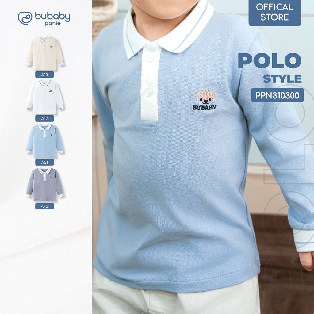 Áo Polo dài tay Bubu BU Baby Ponie, áo thu đông, áo dài tay trẻ em, áo bé trai bé gái | PPN310300