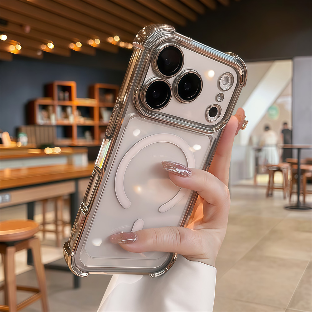 Ốp điện thoại từ tính chống rơi túi khí 6D mạ điện cho iPhone 17 Pro Max Air 16 12 13 14 15 pro max 15 16 plus Bảo vệ ống kính chống rơi Vỏ cứng bảo vệ điện thoại