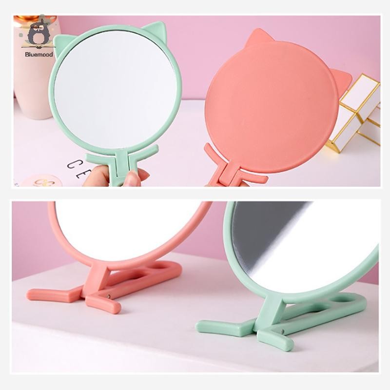 [Bluemood] 1 Chiếc Tai Đơn Giản Cầm Tay HD Gương Trang Điểm Di Động Có Thể Gập Lại Sử Dụng Kép Giá Rẻ Để Bàn Gương Tay Cầm Gương Trang Điểm Học Sinh Mới