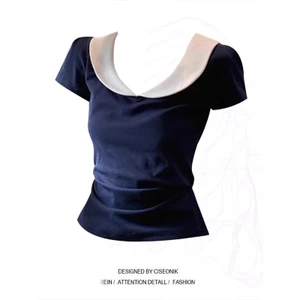 Áo thun cổ búp bê phong cách Hàn Quốc, thiết kế ôm body, thời trang mùa hè
