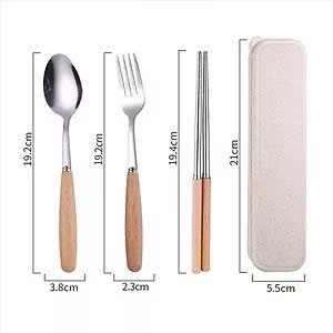 [Hàng đẹp] Bộ muỗng đũa nĩa cao cấp chất liệu inox, cán gỗ, kèm hộp đựng - tiện dụng, siêu bền