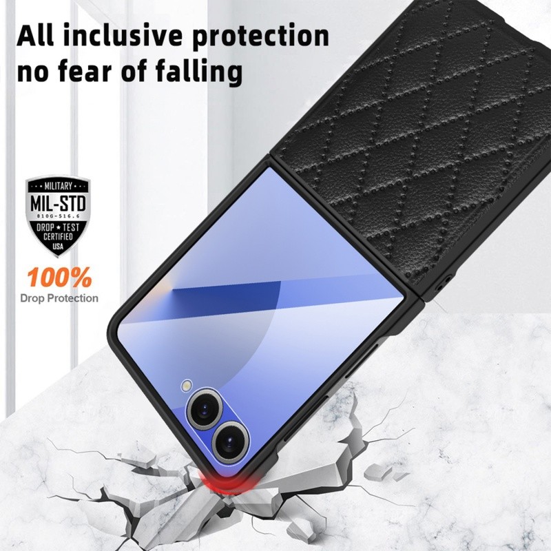 Ốp Da Màn Hình Gấp Lưới Kim Cương Sang Trọng Cho Samsung Galaxy Z Flip 7 Z Flip 7FE Z Flip 6 Z Flip 5 Z Flip 4 Z Flip 3 Bản Lề Trung Tâm Trục Phim Tích Hợp