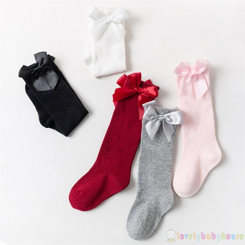 LBH-Toddler Tất Cao Đầu Gối Mềm Mại Cho Bé Gái Có Thắt Nơ Trang Trí Cho Mùa Thu Đông