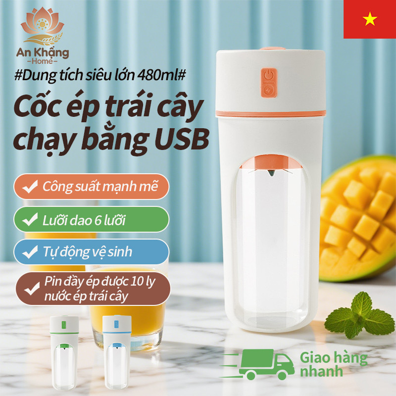USB Và Ống Hút Đi Kèm 480ML Máy Xay Sinh Tố Cầm Tay Đa Năng Dung Tích Có Cổng Sạc