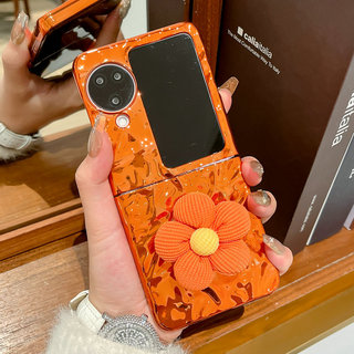 Ốp điện thoại gấp cho Oppo Find N2 N3 Flip Orange mạ điện ba chiều hoa màu cam vòng tay vỏ điện thoại tpu cứng
