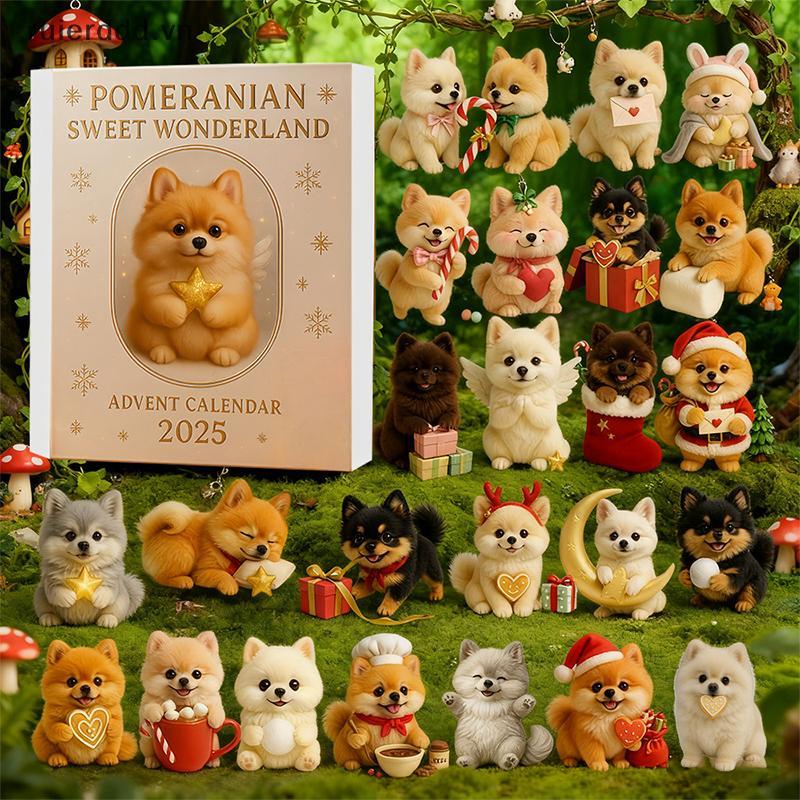 # ruierdd # Pomeranian Sweet Wonderland Advent Calendar 2025.24 Days Of Festive Surprises Đồ trang trí cho chó, Đồ chơi chó dễ thương bằng Acrylic 2D.