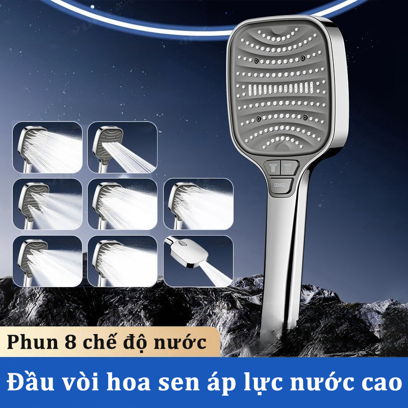 Đầu vòi hoa sen áp lực nước cao, Vòi sen cầm tay 8 loại tia, Vòi sen tắm áp lực, tiết kiệm nước và kháng khuẩn