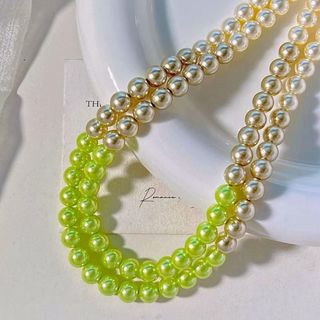 [N1136] Vòng Cổ, Dây Chuyền Mix Ngọc Nhân Tạo Màu Da Kem Xanh Lá Thanh Lịch Hạt 10li 45cm - DAISYN