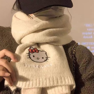 Khăn choàng cổ Hello Kitty lông cừu mềm mịn, Khăn len giữ ấm mùa đông phong cách Hàn Quốc