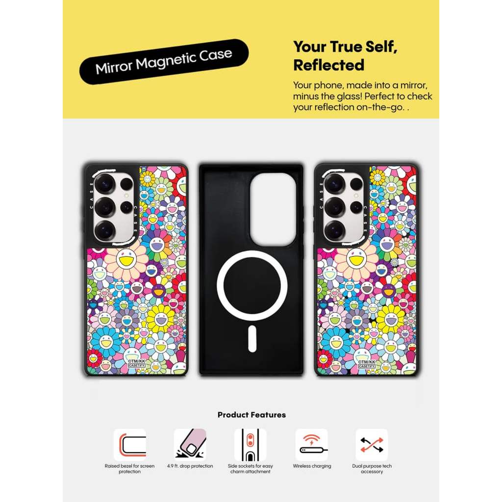 Ốp lưng CASECASE X FLOWERS (RAINDOW) Vỏ hút từ tính gương đen mờ cho Samsung Galaxy S23 S24 S25 Ultra Plus Mặt sau cứng có hộp khắc logo