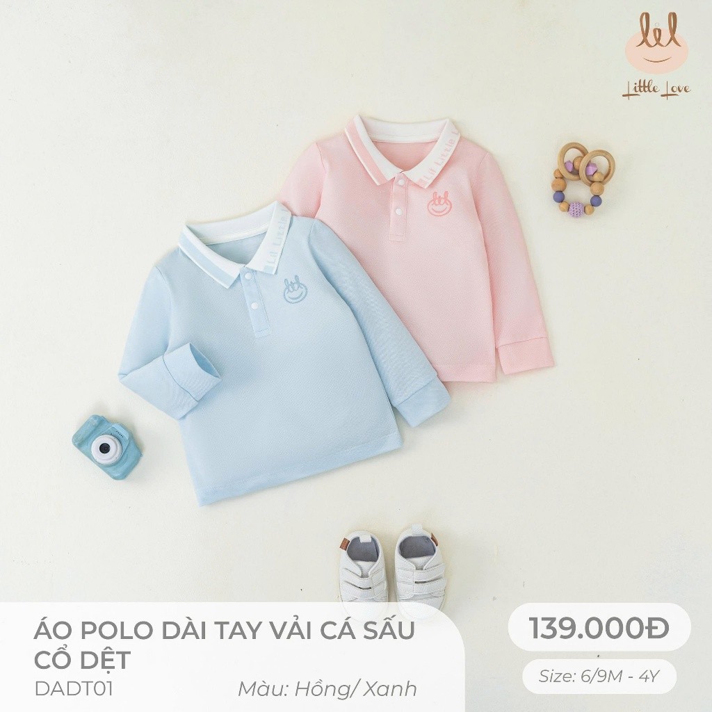 Áo Polo vải cá sấu dài tay [ mềm, co dãn thấm hút tốt] cổ dệt dành cho bé Lil Little Love (DADT01)