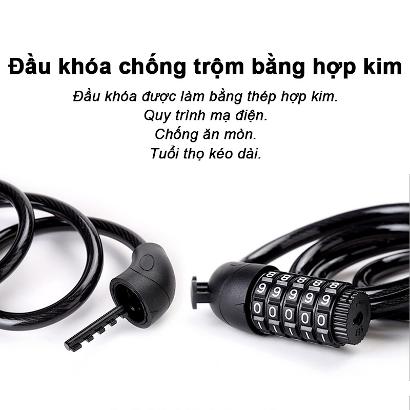 Khóa dây xe đạp xe máy chống trộm, khóa mật mã 4-5 số an toàn, chống rỉ sét tiện lợi ngoài trời