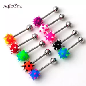 AqToCna 5 / 10 Chiếc Lưỡi Thanh Thép Không Gỉ Barbell Nhẫn Hỗn Hợp Bóng Xuyên Trang Sức AqToCna