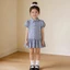 ✿ Bé Gái Hàn Quốc Preppy Puff Tay Đầm Nút Xuống Cổ Xù Viền Mùa Hè Thoáng Khí Trang Phục
