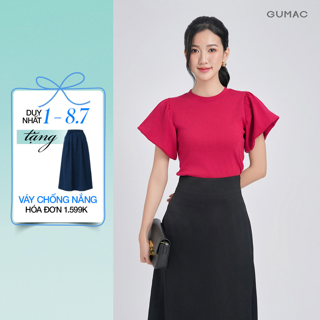 Áo Thun Tay Phồng Nữ GUMAC Áo Phông Kiểu Form Ôm Tay Bí Phồng Chất Thun Ríp Cao Cấp Mềm Mịn LATF1105
