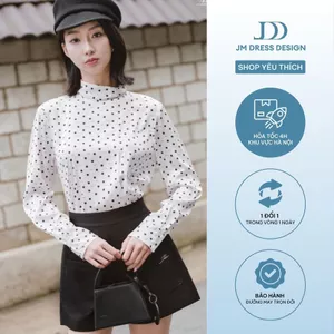 Áo Sơ Mi Lụa Cổ Vắt Tay Dài Chấm Bi 2S28.2508CF – Áo Sơ Mi Nữ Retro Parisian Chic Thanh Lịch Thiết Kế Bởi JM Dress