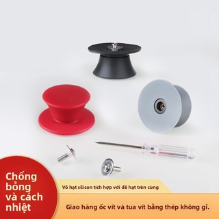 Nắp nồi silicon, inox cách nhiệt, tay cầm gỗ chắc chắn, phụ kiện nhà bếp