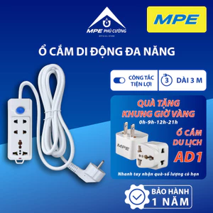 MPE - Ổ CẮM DI ĐỘNG ĐA NĂNG AM3S DÀI 3M CÓ CÔNG TẮC AN TOÀN CHỐNG CHÁY TIỆN LỢI CHO GIA ĐÌNH VÀ VĂN PHÒNG